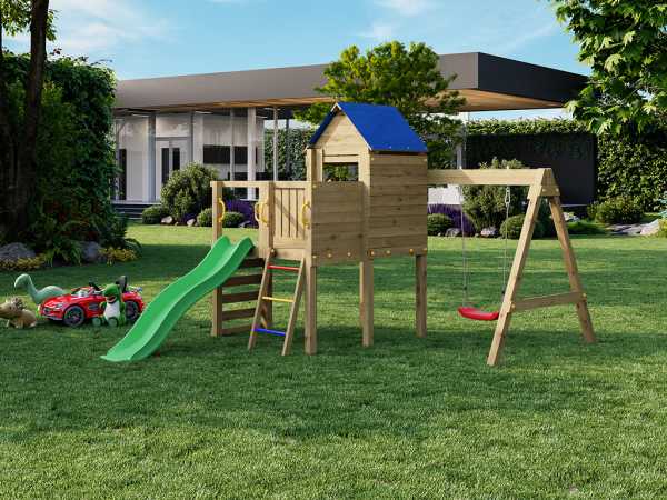 Spielturm Bibalu KDI inkl. Rutsche grün