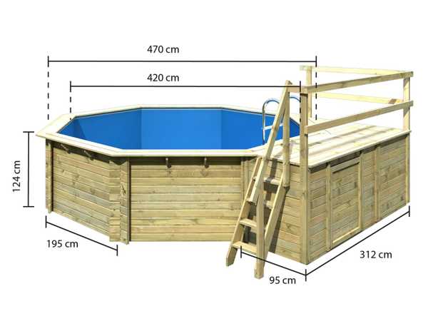 Pool Holzpool Modell 2 Variante C kdi mit 2-teiliger Sonnenterrasse