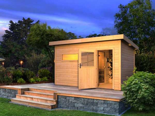 Saunahaus Suva 3 mit Holztür & Vorraum, inkl. 9 kW Bio-Kombiofen mit externer Steuerung