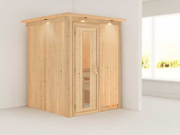 Systemsauna Norin mit Dachkranz, Holztür mit Isolierglas