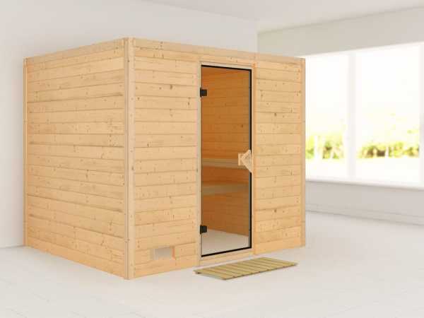 Massivholzsauna Sonara bronzierte Ganzglastür