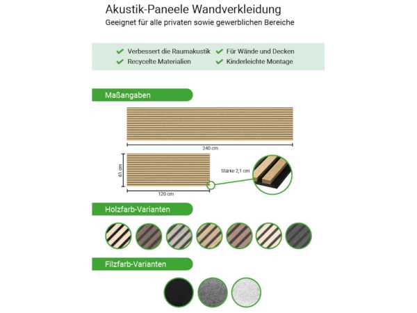 Akustikpaneele Wandverkleidung Black Oak 120 cm Filz schwarz