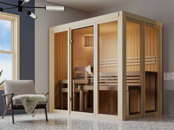 Sauna Irava 3 Ganzglasfront SET naturbelassen