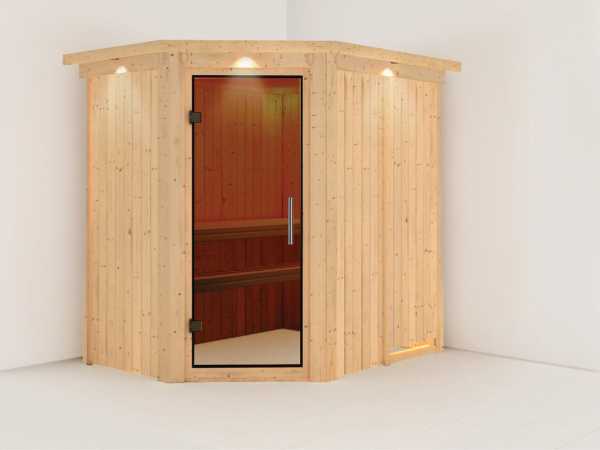 Sauna Systemsauna Saja mit Dachkranz, graphit Ganzglastür