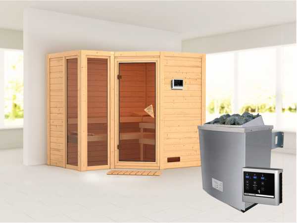 Sauna Massivholzsauna Amara inkl. 9 kW Saunaofen ext. Steuerung
