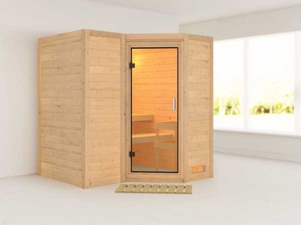 Sauna Massivholzsauna Sahib 1 Klarglas Ganzglastür
