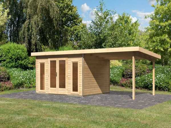 Gartenhaus SET Radeburg 2 40 mm naturbelassen inkl. 3,3 m Anbaudach