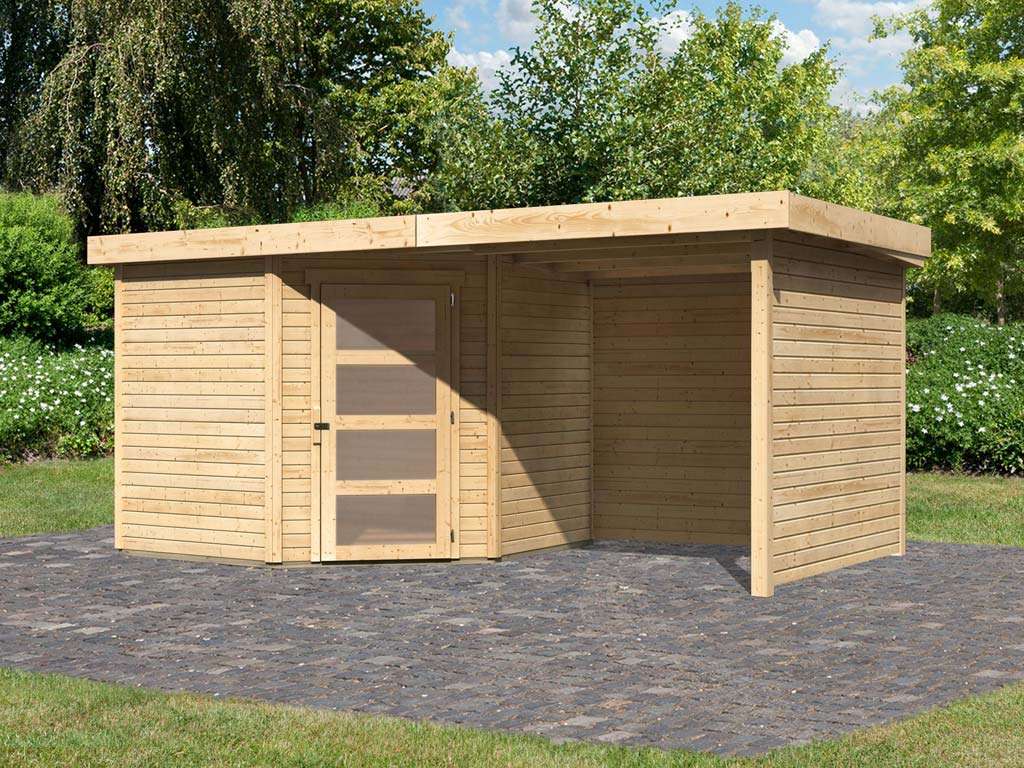 Gartenhaus SET Schwandorf 5 19 mm naturbelassen, inkl. 2,4 m Anbaudach