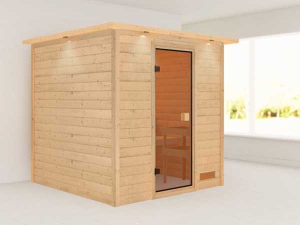 Sauna "Jara" mit bronzierter Glastür und Dachkranz