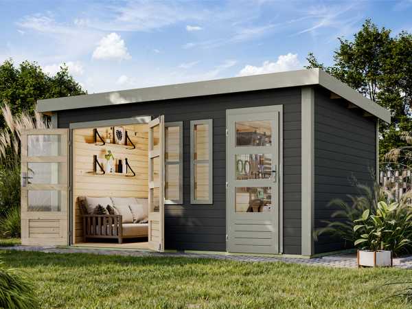 Gartenhaus Zweiraumhaus Schönborn 2 38 mm terragrau