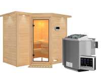 Vorschau: Sauna Massivholzsauna Sahib 2 mit Dachkranz, Klarglas Ganzglastür + 9 kW Bio-Kombiofen mit ext.Strg Vorschau: Sauna Massivholzsauna Sahib 2 mit Dachkranz, Klarglas Ganzglastür + 9 kW Bio-Kombiofen mit ext.Strg