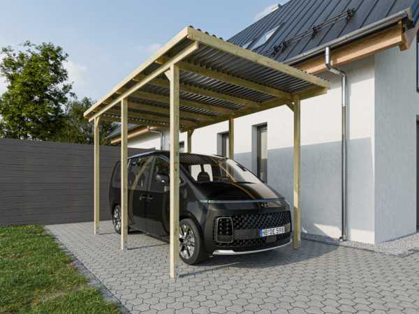 Holz-Einzelcarport EcoShield 300 x 500 cm, Fichte, extra Höhe