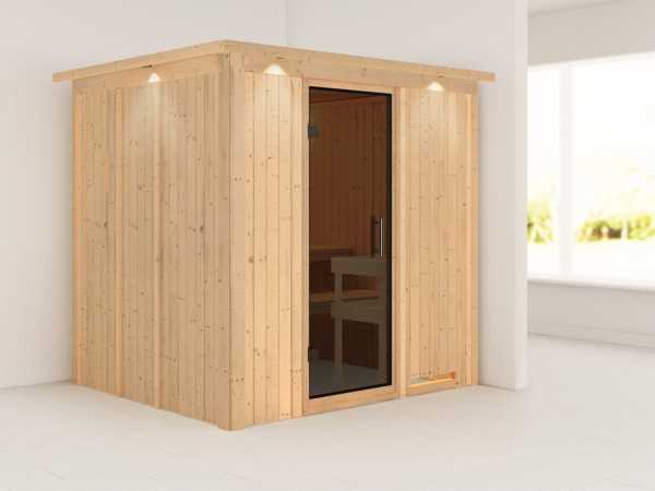 Sauna Systemsauna Daria mit Dachkranz, graphit Ganzglastür