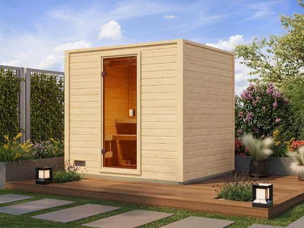 Gartensauna Lenchen 3 natur mit bronzierter Ganzglastür