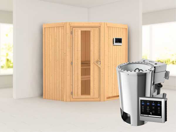 Sauna Systemsauna Tonja Energiespartür + Plug & Play Bio-Ofen mit externer Steuerung