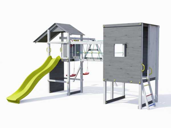 Spielturm Smart 5 Cube grau/weiß inkl. Rutsche gelb