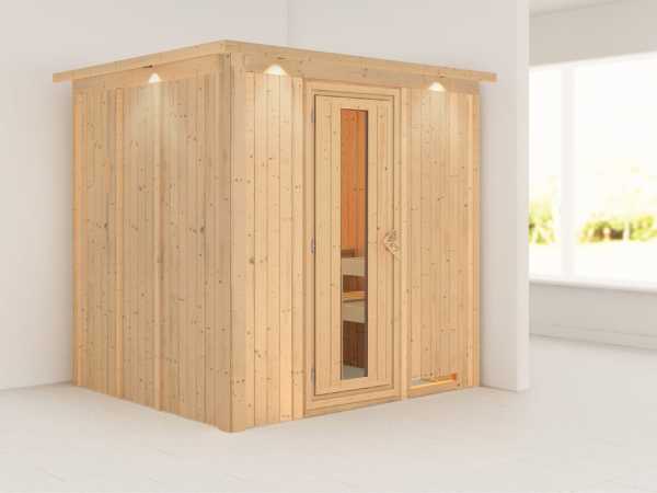 Sauna Systemsauna Daria mit Dachkranz, Energiespartür