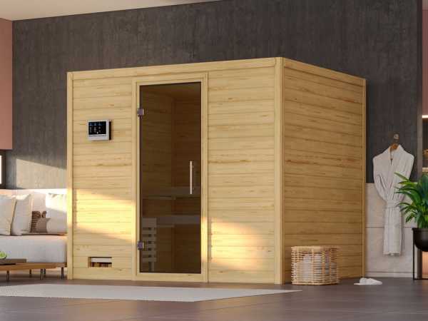 Massivholzsauna Sonara graphit Ganzglastür