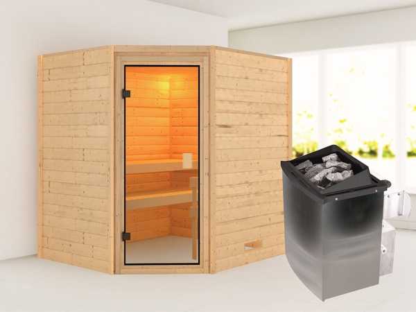 Sauna Massivholzsauna Mia, inkl. 9 kW Ofen mit integrierter Steuerung