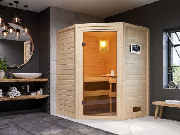 Sauna Massivholzsauna Antonia, inkl. 9 kW Ofen mit externer Steuerung