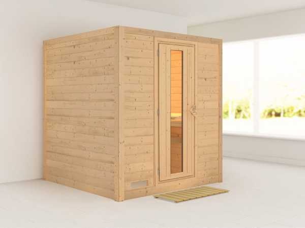 Massivholzsauna Mojave Holztür mit Isolierglas