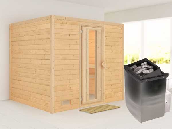 Massivholzsauna Sonara Holztür mit Isolierglas