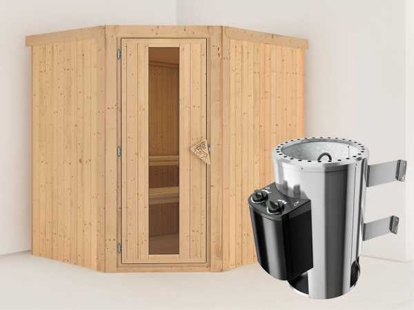 Sauna Systemsauna Lilja Energiespartür + Plug & Play Saunaofen mit Steuerung