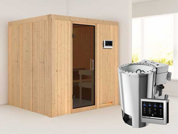 Sauna Systemsauna Daria graphit Ganzglastür + Plug & Play Bio-Ofen mit externer Steuerung