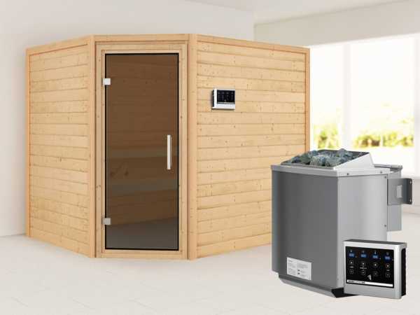 Sauna "Lisa" mit graphitfarbener Glastür + 9 kW Bio-Kombiofen mit ext. Strg.