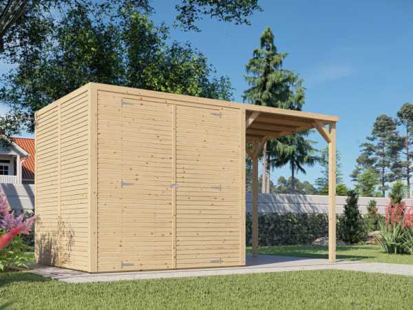 Bikebox Gerätehaus Fiete 3 mit Anbaudach Rhombusprofil 18 mm natur
