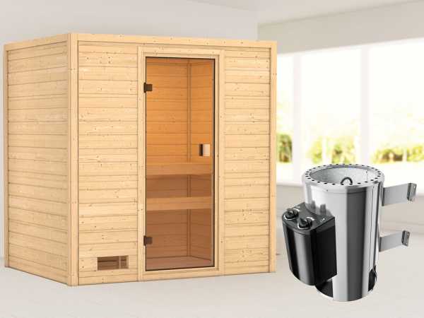 Sauna Selena mit bronzierter Glastür + 3,6 kW Plug & Play Saunaofen integr. Strg.