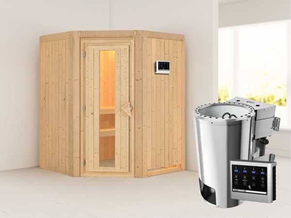 Sauna Systemsauna Nanja Energiespartür + Plug & Play Bio-Ofen mit externer Steuerung