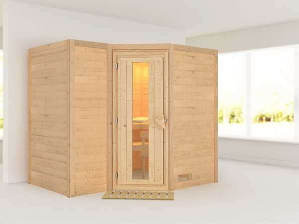 Massivholzsauna Sahib 2 Holztür mit Isolierglas