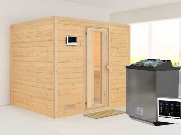 Massivholzsauna Sonara Holztür mit Isolierglas