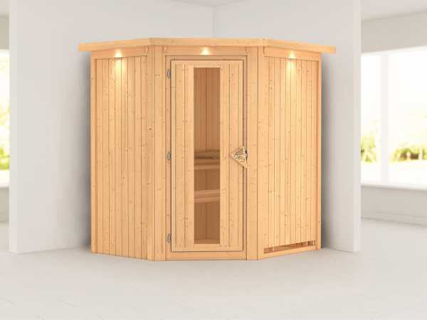 Sauna Systemsauna Tonja mit Dachkranz, Energiespartür