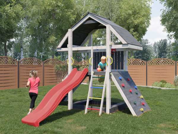Spielturm Buffalo grau/weiß