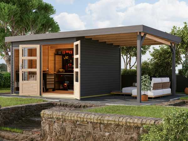 Gartenhaus Baraya 6 19 mm terragra inkl. 2,4 m Anbaudach