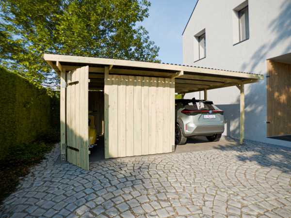 Holz-Einzelcarport EcoShield mit Abstellraum