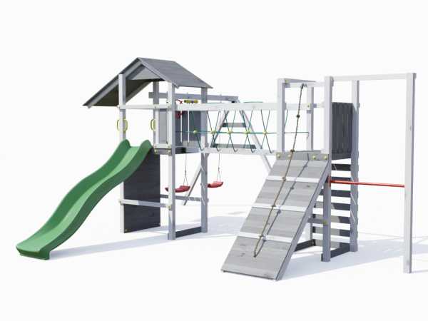 Spielturm Smart 5 Climb grau/weiß inkl. Rutsche grün