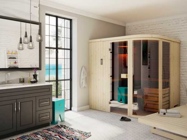 Systemsauna Sarah 1 mit 9 kW Bio-Kombiofen und ext. Steuerung