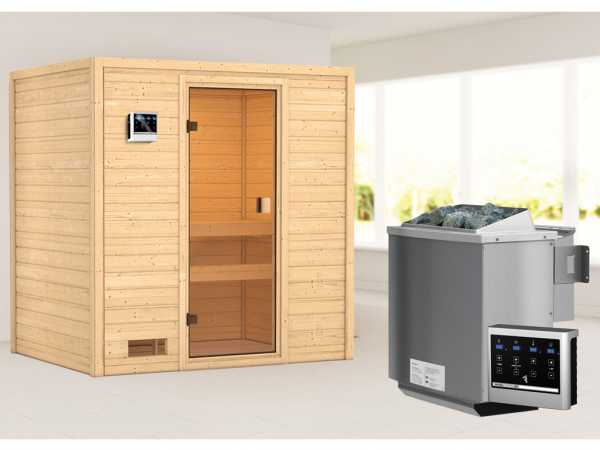 Sauna "Selena" mit bronzierter Glastür + 9 kW Bio-Kombiofen ext. Strg.