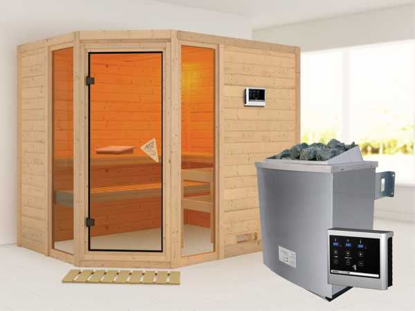 Sauna Massivholzsauna Sinai 3 inkl. 9 kW Saunaofen ext. Steuerung