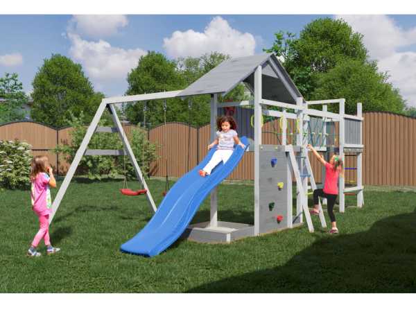 Spielturm Smart 2 Bridge grau-weiß inkl. Rutsche blau