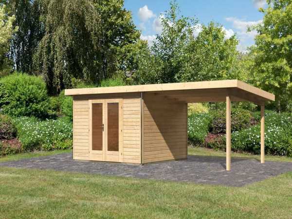 Gartenhaus SET Radeburg 1 40 mm naturbelassen inkl. 3,3 m Anbaudach