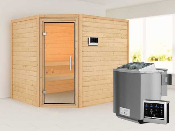 Sauna "Lisa" mit Klarglastür + 9 kW Bio-Kombiofen mit ext. Strg.