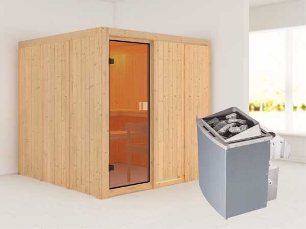 Sauna OULU / Celine 4 mit bronzierter Glastür + 9 kW Saunaofen integr. Strg.