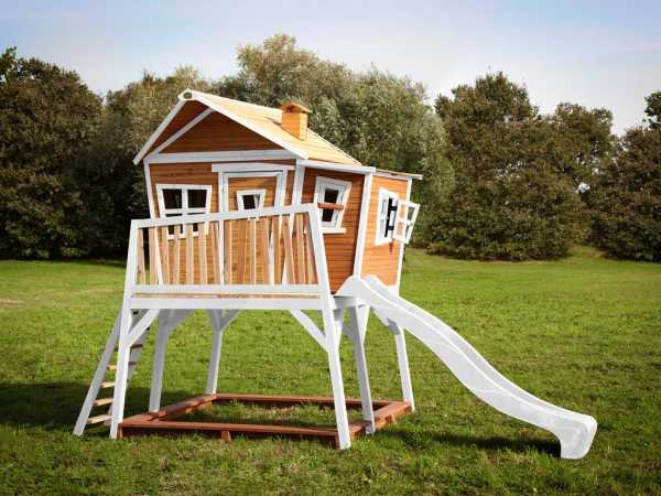 Stelzenhaus Max braun/weiß inkl. Rutsche weiß