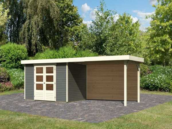 Gartenhaus SET Askola 4 19 mm terragrau, inkl. 2,8 m Anbaudach + Rückwand