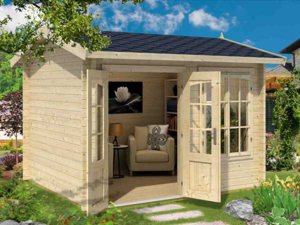 Gartenhaus Blockbohlenhaus Alex 44 mm carbongrau