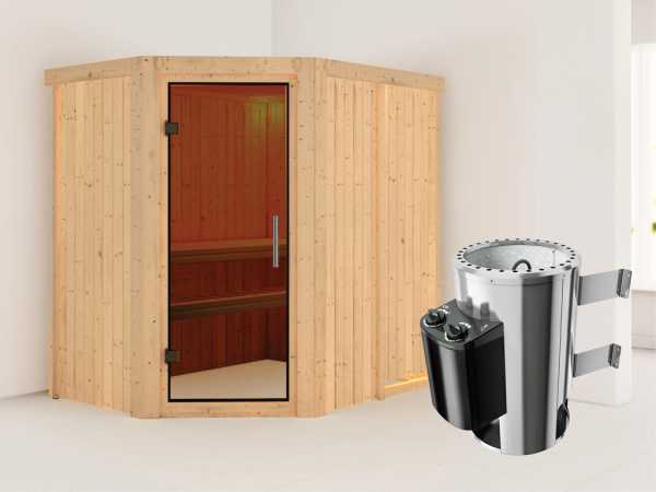 Sauna Systemsauna Saja graphit Ganzglastür + Plug & Play Saunaofen mit Steuerung